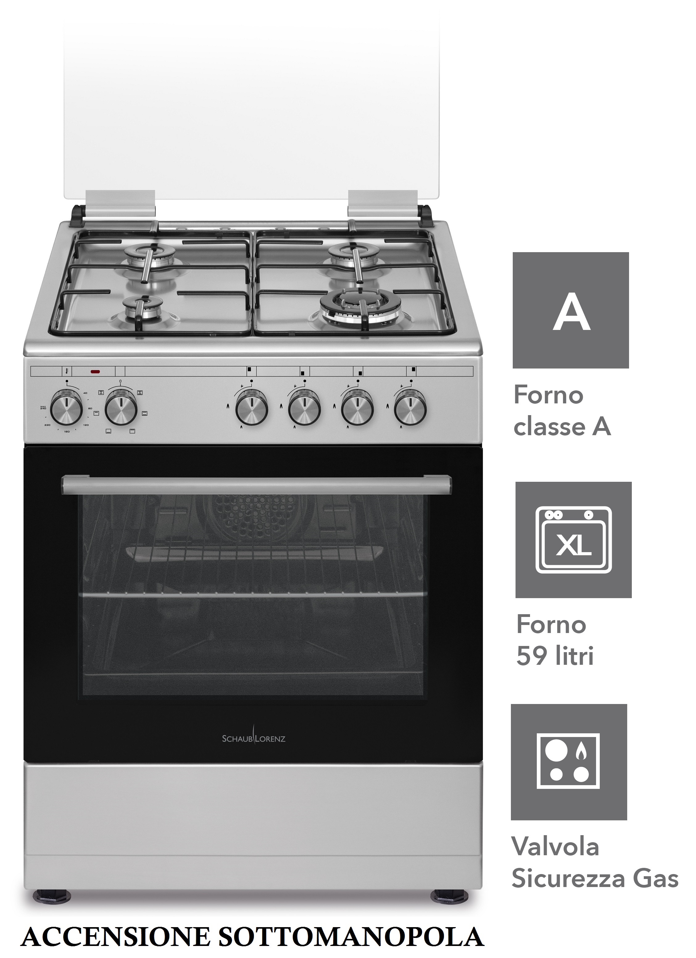 SCHAUB LORENZ - SS461GEW Cucina a Gas con Forno Gas con Grill Elettrico  Dimensione 60 x 60 cm Colore Bianco - ePrice